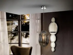 Luminosa Ovila Pendant Light with Small Grey Shade in Shimmered Smoke Grey Tonality