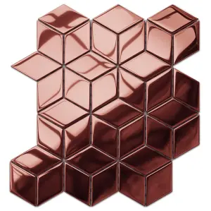 Glass mosaic on mesh for bathroom or kitchen 26.5cm x 30.5cm - Copper Geometric Cubes