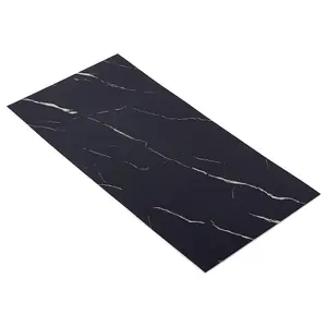 Sleek Black Marble Waterproof Adhesive Tile Stickers, Set of 10 (60cm x 30cm) for Living room,Bathroom & Kitchen Decor