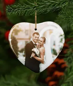 Personalised Photo Ceramic Heart Ornament - Christmas Tree Decoration - Secret Santa Gift - Family Photo Ornaments