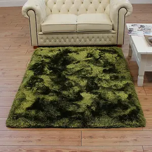 Plush Green Luxury Shaggy Polyester Sparkle Modern Luxurious Handmade Easy to Clean Rug for Living Room and Bedroom-160cm X 230cm