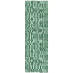 Green Wool Geometric Luxurious Modern Wool Handmade Rug for Living Room and Bedroom-66 X 200cm (Runner)