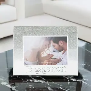 Silver Glitter Engagement Glass Picture Frame with Acrylic Letters - 5 x 3.5