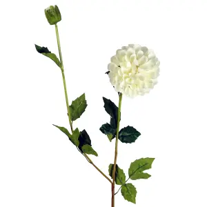 Pack of 6 x 75cm Artificial Dahlia PomPom Flower Stem Cream