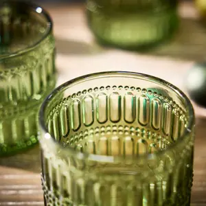 Set of 2 Luxury Green Short Drinking Glass Tumblers 380ml