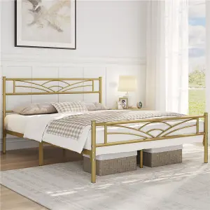 Yaheetech Antique Gold 5ft King Metal Bed Frame with Cloud-inspired Design Headboard and Footboard