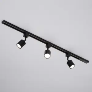 Litecraft Soho Black 3 Head 1m Straight Kitchen Ceiling Light with LED Bulbs