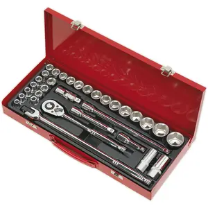 Deluxe 32-Piece Socket Set with Ratchet Handle and Storage Case