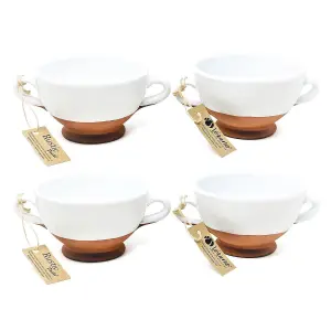 Rustic Pastel Half Dipped Terracotta Kitchen Dining Set of 4 Soup Bowls White (Diam) 14.5cm