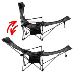 Adjustable Folding Recliner Camping Chair - Lightweight Portable Chair with Detachable Footrest Headrest Cupholder