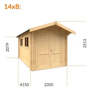 14ft x 8ft (4150mm x 2350mm) Horsforth "The Saint Paul Plus" 44mm Log Cabin With 2 Opening Windows