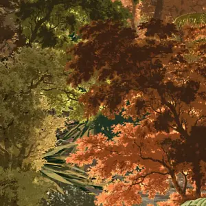 Grandeco Autumn Tree Tapestry  Jungle 3 lane repeatable Textured Mural, 2.8 x 1.59m Copper