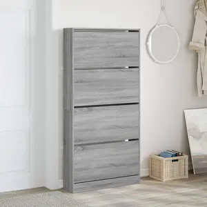 Berkfield Shoe Cabinet with 4 Flip-Drawers Grey Sonoma 80x21x163.5 cm