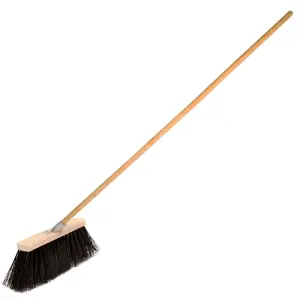 Traditional Wooden Broom with Extra Long Medium Soft Bristles (40 cm / 16 in, With Handle)