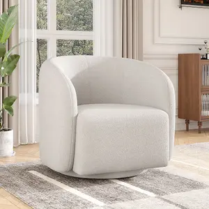 White Upholstered Swivel Accent Armchair Round Barrel Chair