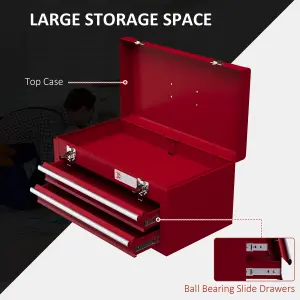 DURHAND Lockable 2 Drawer Tool Chest with Ball Bearing Slide Drawers Red