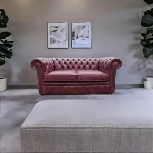 Chesterfield 2 Seater Old English Burgandy Leather Sofa Settee Bespoke In Classic Style