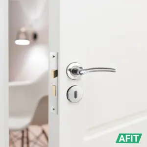 AFIT Door Handle Sash Lock Set - Polished/Satin Chrome Finish - 64mm Lock 76mm Hinges Boston Range