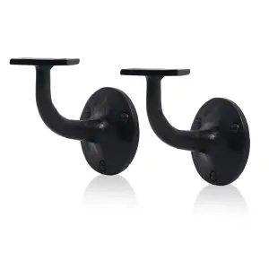 XFORT Smithy's Range Black Antique Set of 2 Handrail Brackets Cast Iron Bracket for Stair Bannister Handrail