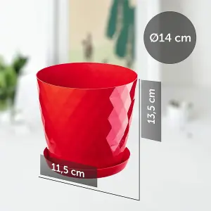 Plant Pot Flowerpot Round Plastic Crystal Modern Decorative Small Medium Large Red 14cm