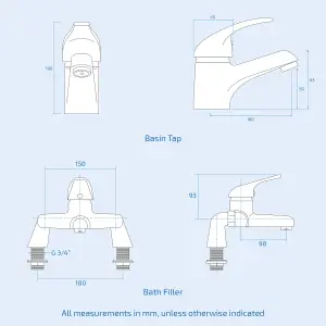 Nes Home Dame Bathroom Basin Mono Mixer Tap & Bath Filler Tap Chrome