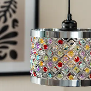 ValueLights Hadley Multi Colour Easy Fit Metal Cut Out Acrylic Jewel Drum Ceiling Light Shade