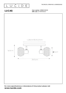 Lucide Lucas Modern Twin Ceiling Spotlight - 2xE14 - Matt Gold, Brass