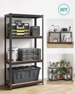 SONGMICS 4-Tier Shelving Unit, Steel Shelving Unit for Storage, Boltless Assembly, for Garage, Shed, Black