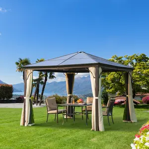 Outsunny 3 x 3(m) Hardtop Gazebo Canopy with Mosquito Netting and Curtains