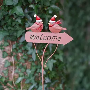 Robin Welcome Christmas Sign Outdoor Garden Xmas Stake