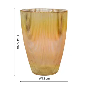 Amber Ribbed Tall Vase H24.5Cm W18Cm