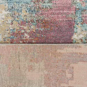 Soft Abstract Distressed Pastel Pink and Blue Fireside Living Area Rug 60cm x240cm