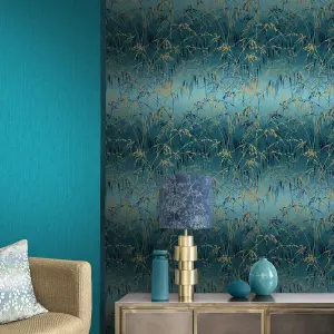 Clarissa Hulse Meadow Grass French Navy & Copper effect Smooth Wallpaper