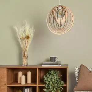 ValueLights Lenko Modern Droplet Shaped Wooden Spiral Design Self Assembly Ceiling Pendant Light Shade