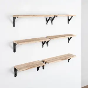 Floating Shelf Wall Mounted 6 Wood Shelves With Metal Brackets