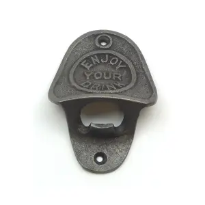 Oakcrafts - Antique Cast Iron Enjoy Your Drink Wall Mounted Bottle Opener