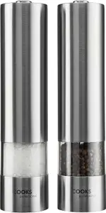 Cooks Professional Electric Automatic Salt & Pepper Mill Grinder Set   Stainless Steel Silver