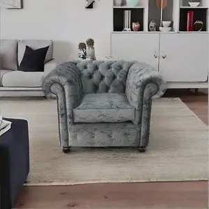 Chesterfield Low Back Club ArmChair Marble Real Velvet Fabric In Classic Style