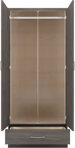 Nevada 2 Door 1 Drawer Wardrobe Black Wood Grain Effect