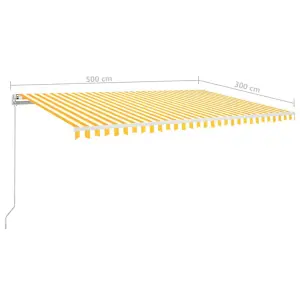 Berkfield Manual Retractable Awning with LED 500x300 cm Yellow and White