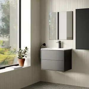 Banyetti Venti Noir 600mm Wall Hung Vanity Unit with Basin - Matt Black