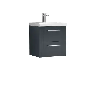 Retro 2 Drawer Wall Hung Vanity Unit with Thin-Edge 1 Tap Hole Ceramic Basin - 500mm - Satin Soft Black - Balterley