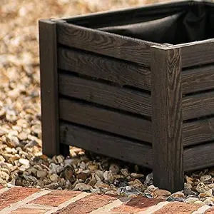 Primrose Wooden Grey Square Cube Patio Timber Planter Garden Flower Pot Planter 38cm