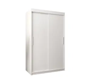 Tokyo Contemporary 2 Sliding Door Wardrobe 5 Shelves 2 Rails White Matt (H)2000mm (W)1200mm (D)620mm