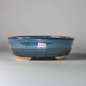 21cm Glazed Bonsai Pot - Oval - 21cm x 16cm x 7cm - Blue