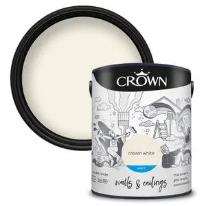 Crown Walls & Ceilings Matt Emulsion Paint Cream White - 5L