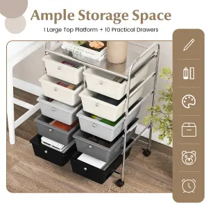 Costway 10 Drawers Storage Trolley Mobile Rolling Utility Cart Home Office Organizer