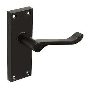 Z706 Black Door Handles, Victorian Scroll, 120mm x 42mm Backplate - Handlestore