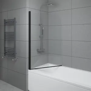 SunDaze 6mm Toughened Safety Glass Curved Pivot Shower Bath Screen - 1400x800mm Black