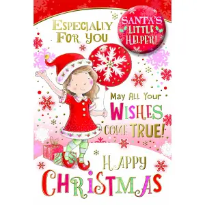 Simon Elvin Especially For You Santas Little Helper Christmas Card (Pack of 6) Red/White/Yellow (One Size)